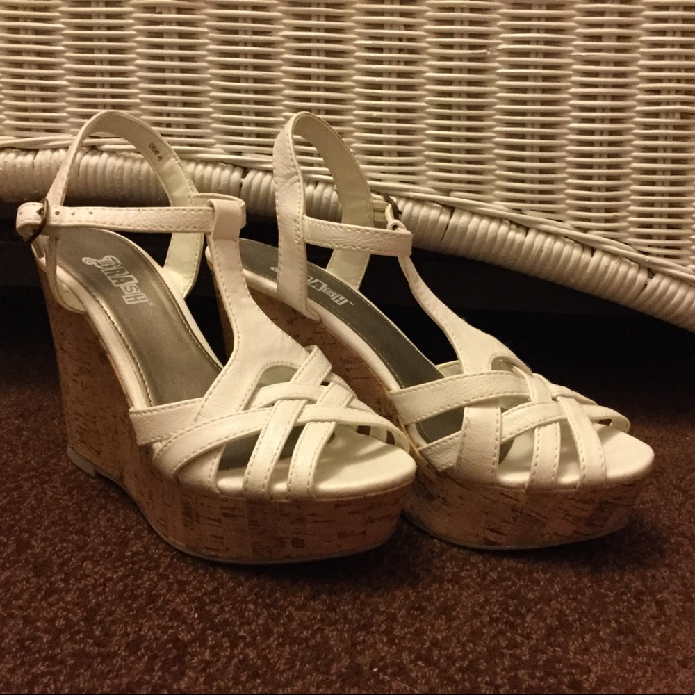 Brash White Woven Wedges